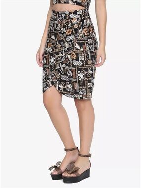 Disney Moana Polynesian Faux Wrap Skirt Large Tribal Print Black Tan